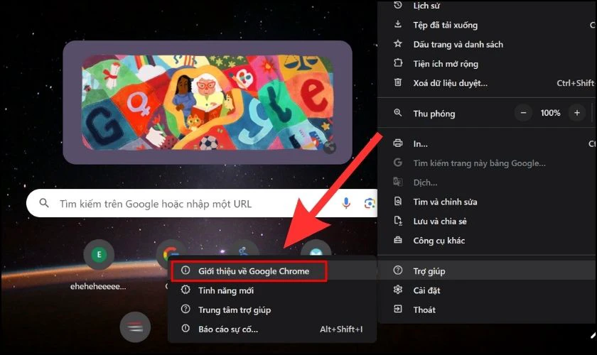 Bạn bấm chọn v&agrave;o Giới thiệu về Google Chrome