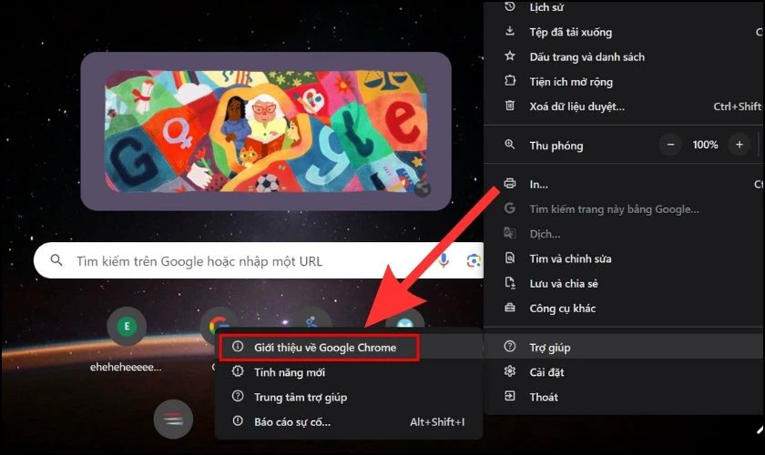 Bạn nhấn vào Giới thiệu về Google Chrome ở bên cạnh