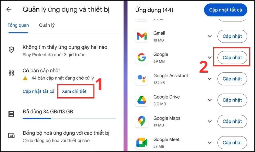Bạn chọn Google Chrome và nhấn vào Cập nhật