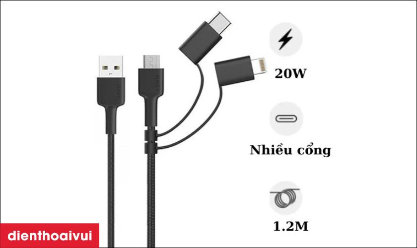 Đặc điểm của c&aacute;p sạc 3in1 1.2m chuẩn MFI AUKEY CB-BAL5