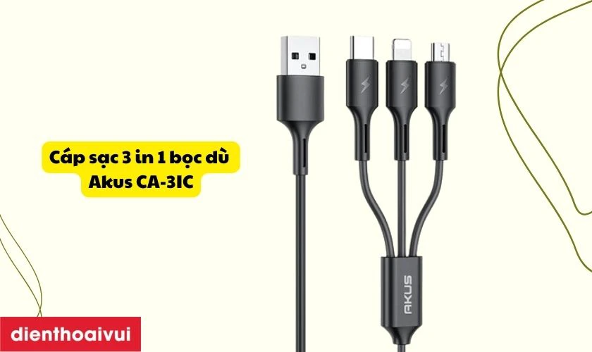 C&aacute;p sạc 3 in 1 bọc d&ugrave; Akus CA-3IC
