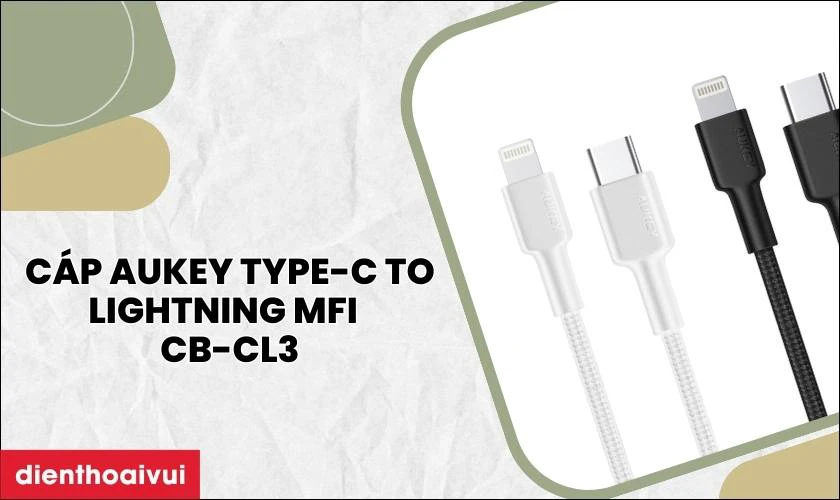 C&aacute;p Aukey Type-C to Lightning MFI 0.9 m&eacute;t CB-CL3