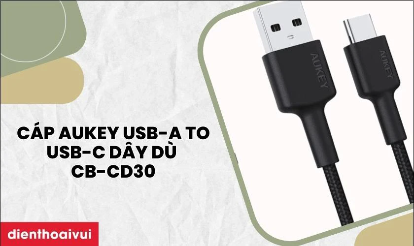 C&aacute;p Aukey USB-A to USB-C d&acirc;y d&ugrave; 0.9 m&eacute;t CB-CD30
