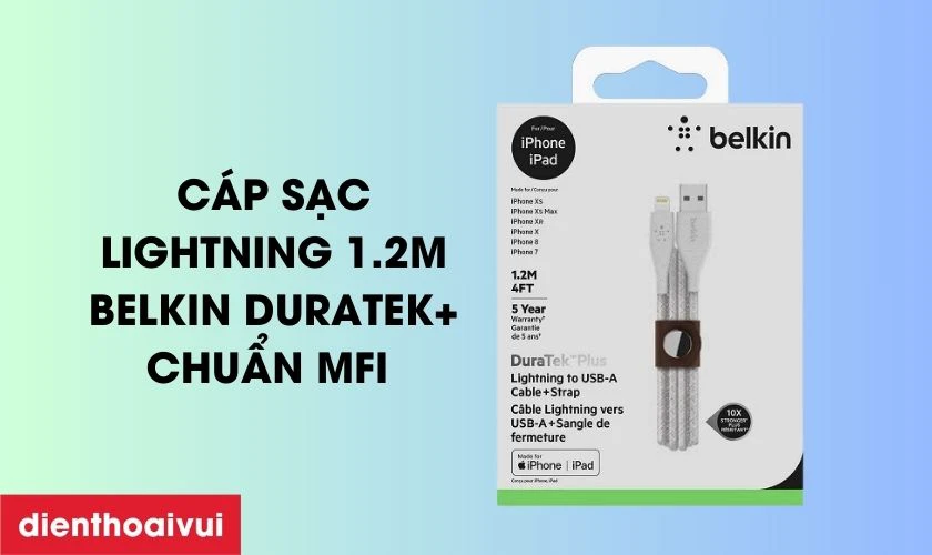 C&aacute;p sạc Lightning 1.2m Belkin DuraTek+ chuẩn Mfi