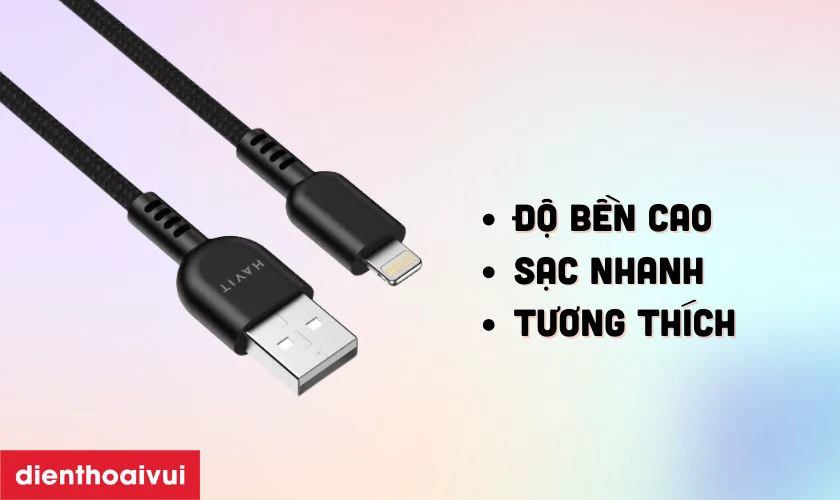 Với chiều d&agrave;i 1 m&eacute;t, c&aacute;p Havit USB-A to Lightning mang lại sự linh hoạt v&agrave; tiện lợi