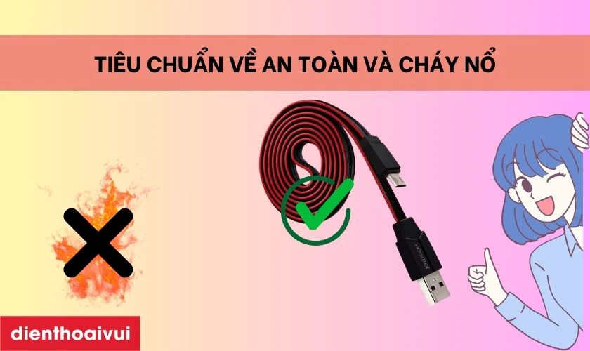 C&aacute;p sạc đạt ti&ecirc;u chuẩn về an to&agrave;n v&agrave; ch&aacute;y nổ
