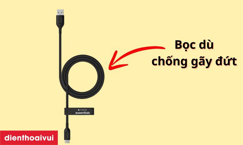 C&aacute;p sạc Mophie Essential USB-A to USB-C 1M được thiết kế bọc d&ugrave;