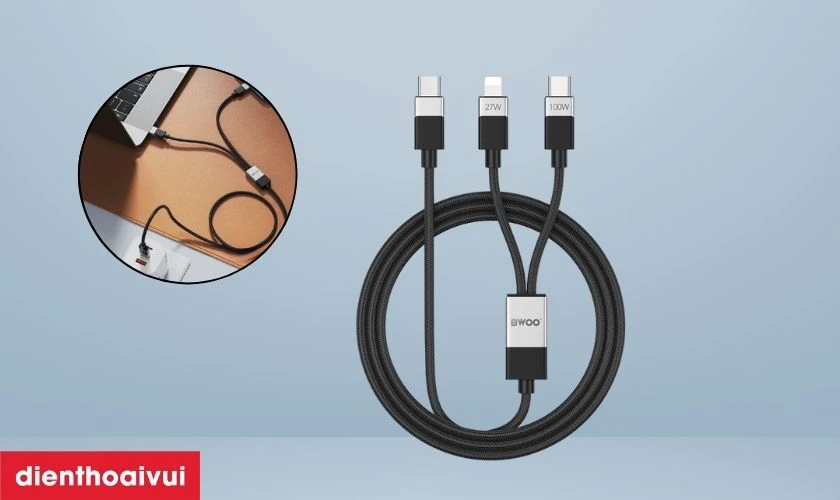 Điểm nổi bật của c&aacute;p sạc nhanh BWOO 2 IN 1 Type-C to Lightning & Type-C 100W X306 d&agrave;i 1M