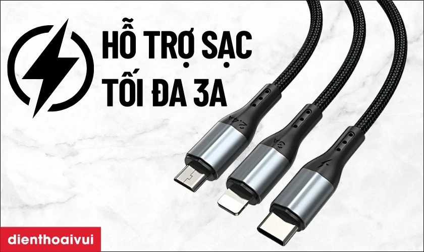 Điểm nổi bật của C&aacute;p sạc nhanh BWOO 3 IN 1 3A X274 d&agrave;i 1.2M