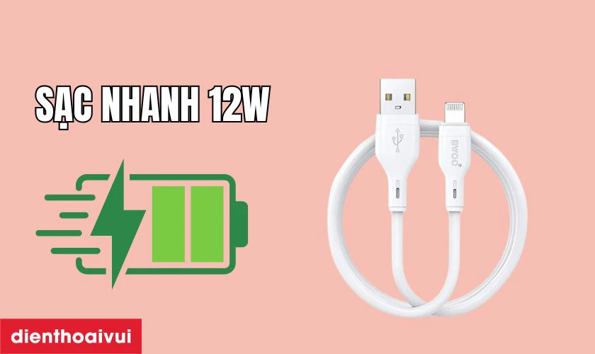 C&aacute;p sạc nhanh BWOO Lightning 12W X286L d&agrave;i 1M hỗ trợ sạc 12W