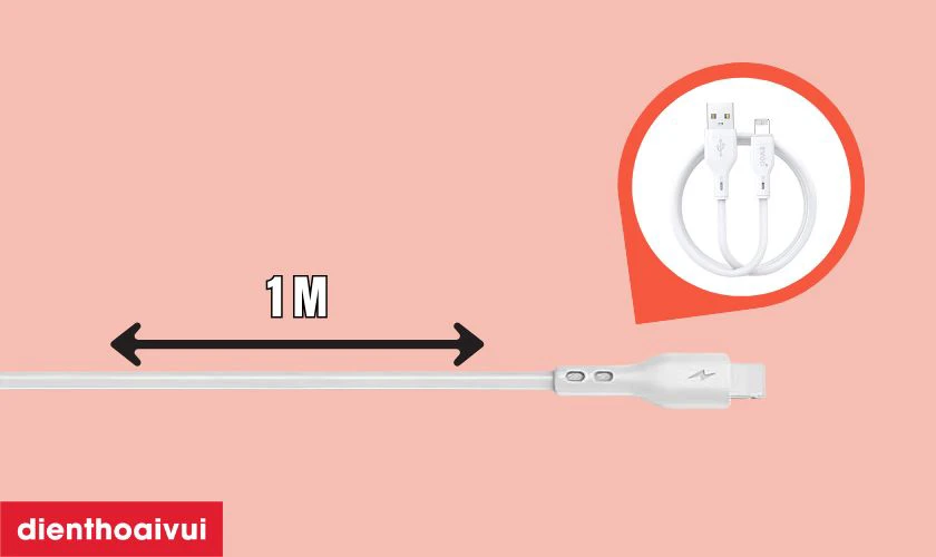 C&aacute;p sạc nhanh BWOO Lightning 12W X286L d&agrave;i 1M tiện lợi