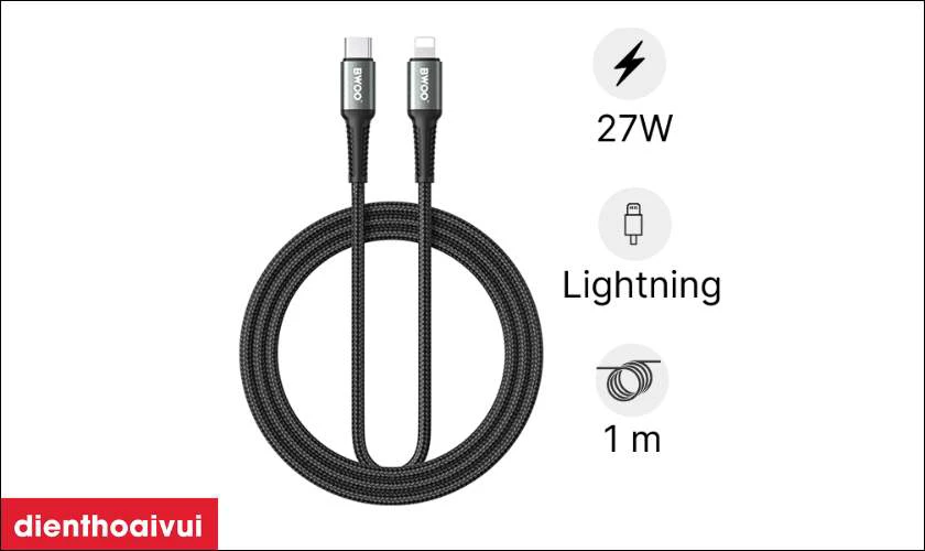Điểm nổi bật của c&aacute;p sạc nhanh BWOO Type-C to Lightning 27W X286C-L d&agrave;i 1M