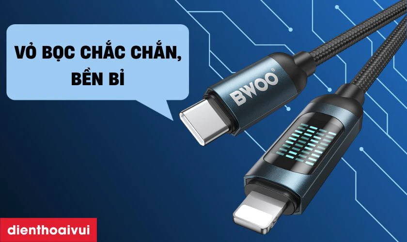 C&aacute;p BWOO X305 được trang bị lớp vỏ máy bện nylon hạn chế đứt g&atilde;y