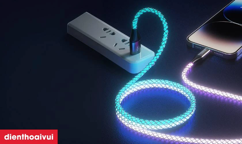 C&aacute;p sạc nhanh BWOO Type-C to Lightning PD 27W đ&egrave;n led X279C-L d&agrave;i 2M