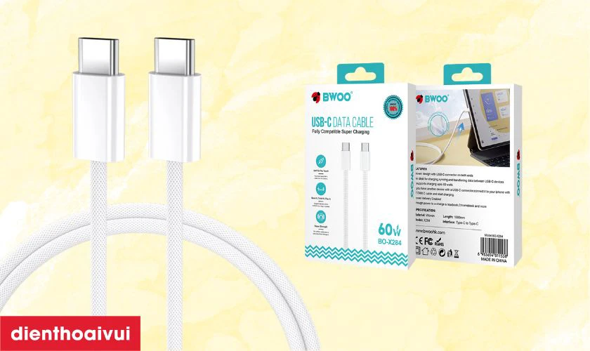 Lưu &yacute; chọn v&agrave; sử dụng c&aacute;p sạc nhanh BWOO Type-C to Type-C 60W X284 d&agrave;i 1M an to&agrave;n
