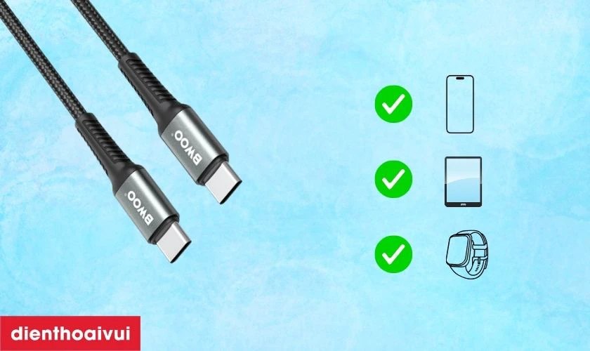 C&aacute;p BWOO X288C-C c&oacute; khả năng tương th&iacute;ch với hầu hết c&aacute;c thiết bị cổng USB-C