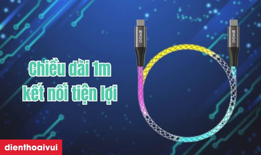 Điểm nổi bật của c&aacute;p sạc nhanh BWOO Type-C to Type-C 65W đ&egrave;n led X278 d&agrave;i 1M