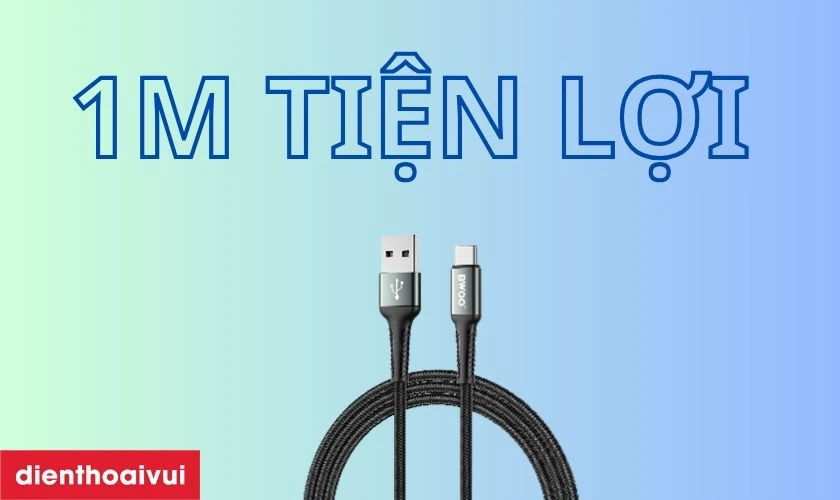 C&aacute;p sạc nhanh BWOO Type-C X288C d&agrave;i 1M sở hữu thiết kế 1m