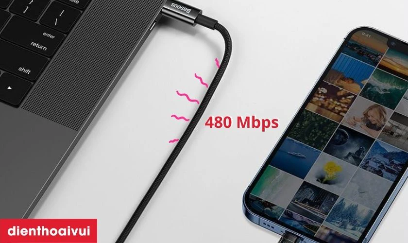 C&aacute;p sạc Baseus Explorer Series hỗ trợ tốc độ truyền dữ liệu l&ecirc;n đến 480 Mbps