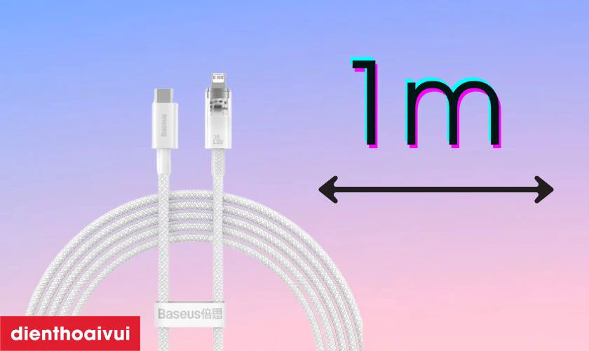 Với chiều d&agrave;i 1m, c&aacute;p sạc được thiết kế tối ưu cho nhiều t&igrave;nh huống