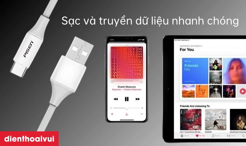 Điểm mạnh của c&aacute;p sạc nhanh Type-C bọc sợi 1.2m Pisen&nbsp;