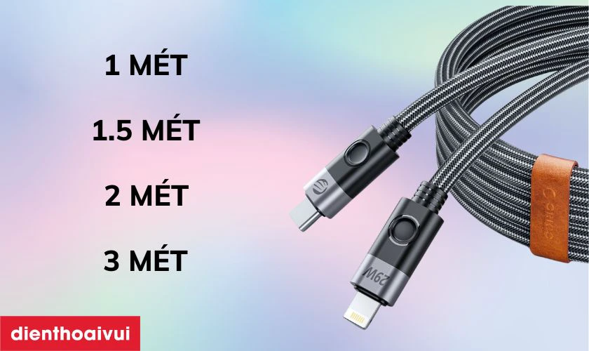 C&aacute;c loại k&iacute;ch thước chiều d&agrave;i phổ biến của d&acirc;y sạc