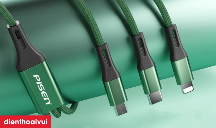 Cáp Pisen 3 in 1 (Lightning+Micro+Type-C) Braided 1.5M AP01