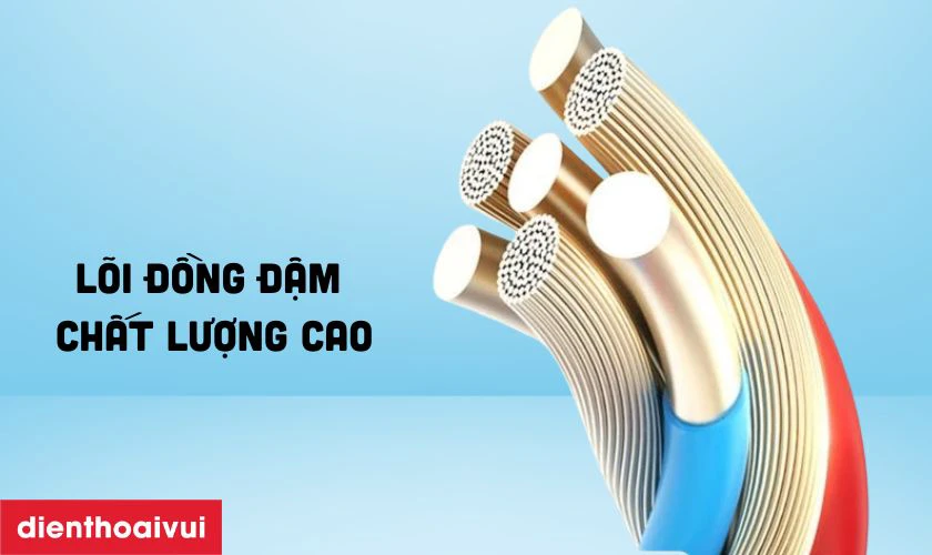 L&otilde;i đồng đậm, giảm tổn thất truyền tải v&agrave; tăng tốc độ truyền tải sạc