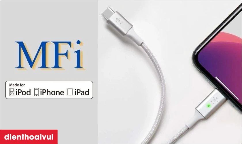 Đạt chứng nhận MFi được Apple cấp ph&eacute;p đảm bảo an to&agrave;n tuyệt đối