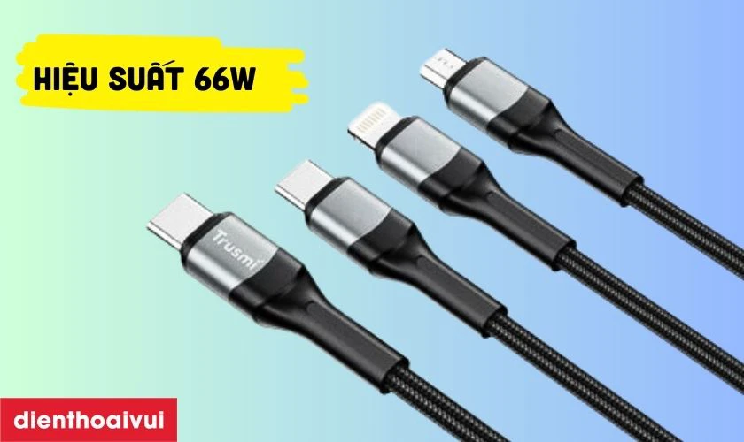 Đặc điểm của c&aacute;p Trusmi 3 in 1 Usb-C to Usb-C, Lightning, Micro 66W 1.2m