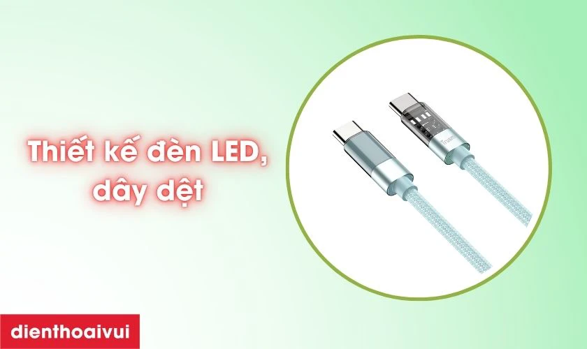 Đặc điểm của c&aacute;p Trusmi Usb-C to Usb-C Led Rainbow 60w d&agrave;i 1m