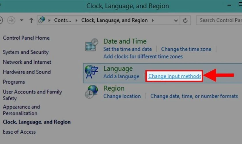 Ở mục Language, bạn chọn Change Input methods