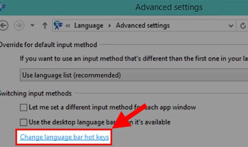Chọn tiếp Change language bar hot key