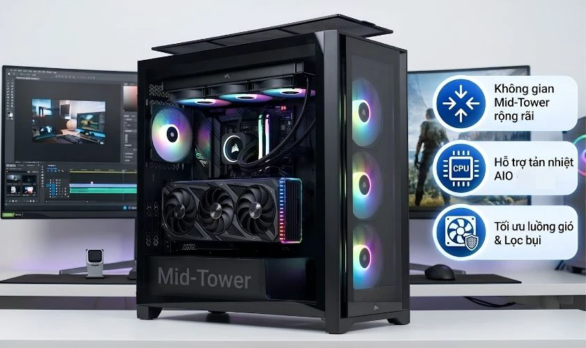 PC gaming hoặc đồ họa nên ưu tiên case Mid-Tower trở lên