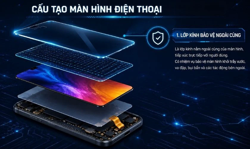 Cấu tạo màn hình điện thoại gồm mấy lớp?