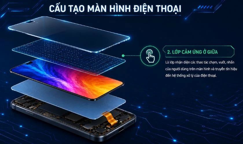 Cấu tạo màn hình điện thoại - Lớp cảm ứng