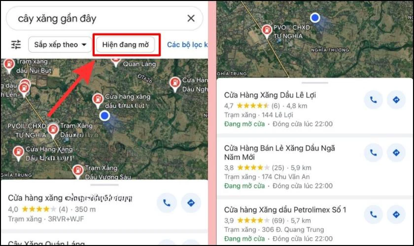 Trong danh sách hiển thị, bạn chọn vào mục Hiện đang mở