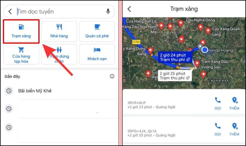Trong các đề xuất, chọn Trạm xăng