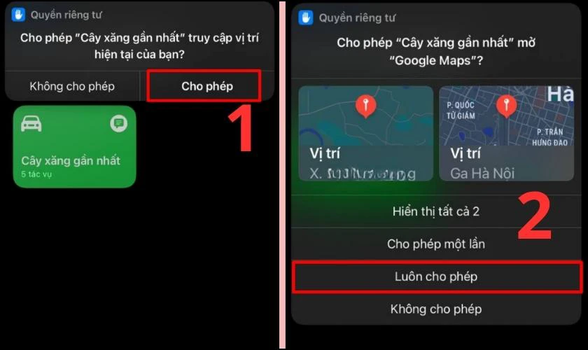 Chọn phím tắt Cây xăng gần nhất trong thư viện