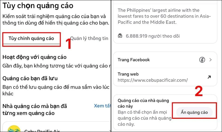 Xem danh sách nhà quảng cáo, chọn Ẩn quảng cáo