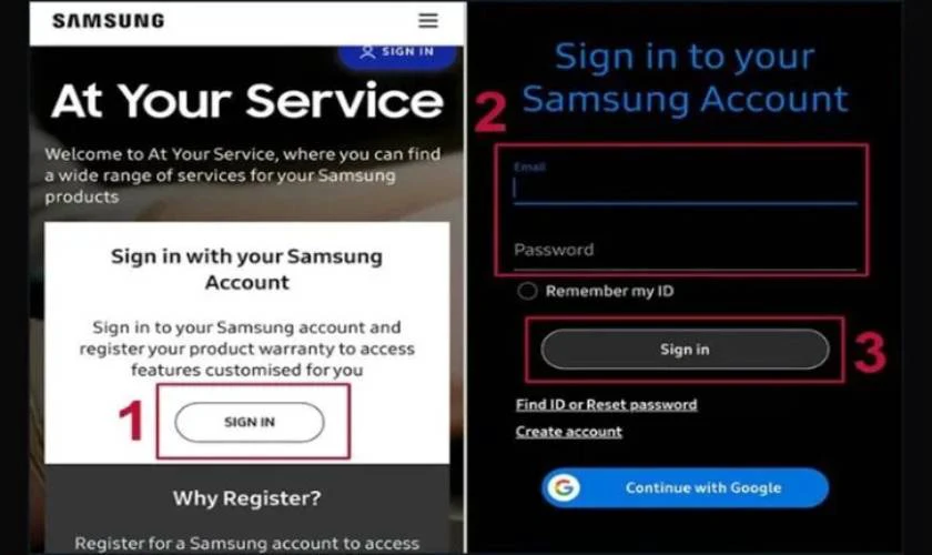 Đăng ký bảo hành Samsung bằng website