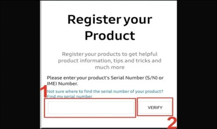 Sau đó, bạn nhập số serial hoặc IMEI của thiết bị vào ô tương ứng, nhấn Xác nhận (VERIFY)