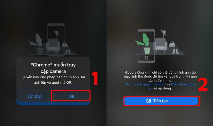 Cấp quyền truy cập m&aacute;y ảnh v&agrave; nhấn Tiếp tục
