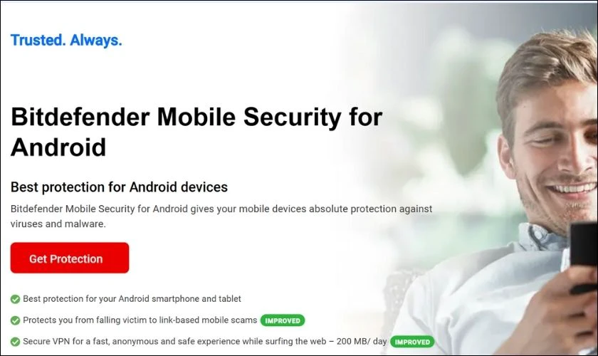 Bitdefender Mobile Security l&agrave; phần mềm hỗ trợ bảo vệ điện thoại khỏi c&aacute;c mối đe dọa như virus, phần mềm độc hại