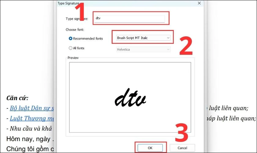 Ch&egrave;n chữ k&yacute; v&agrave;o file PDF bằng Type Signature