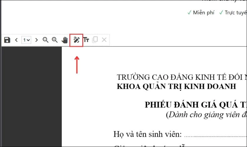 Nhấn v&agrave;o biểu tượng c&acirc;y b&uacute;t