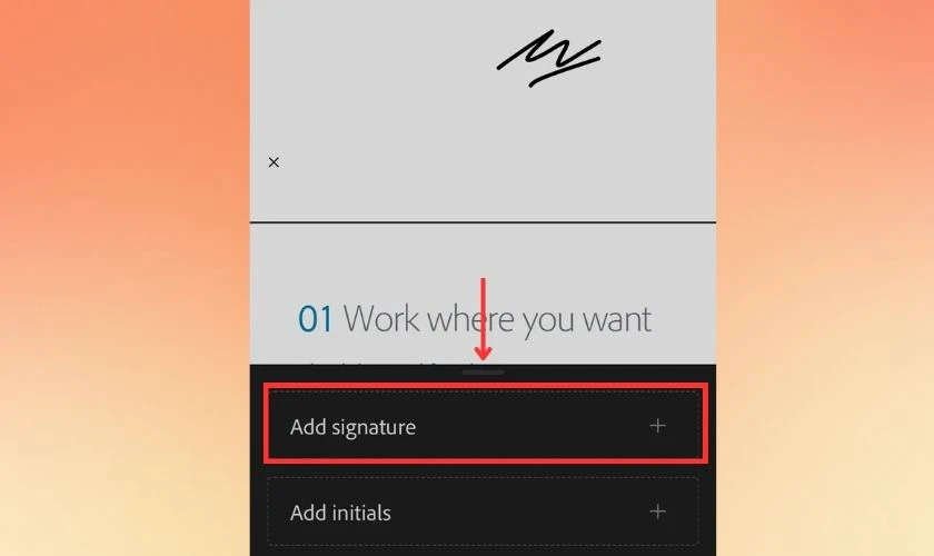 Nhấn v&agrave;o biểu tượng c&acirc;y b&uacute;t rồi chọn Add signatur