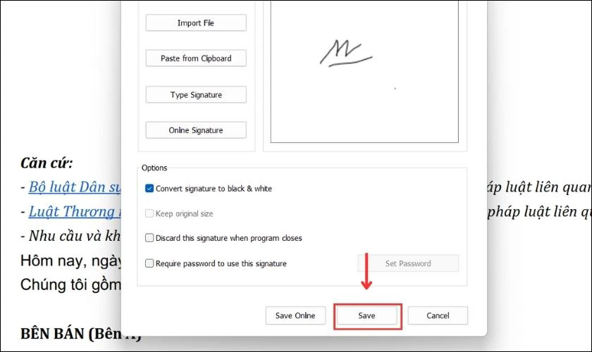 Bạn nhấn Save để lưu chữ k&yacute; vừa ch&egrave;n v&agrave;o file PDF
