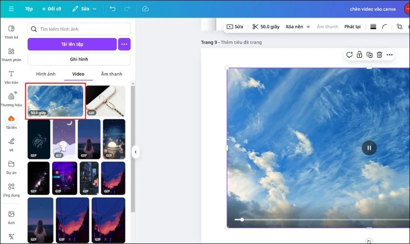 Chèn clip vào thiết kế Canva