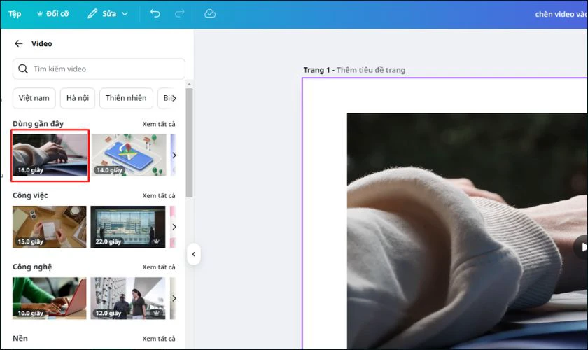 Chọn clip muốn thêm vào